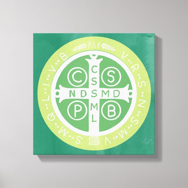 Fancy Benedictine Cross No. 2 Green Canvas Print (Front)