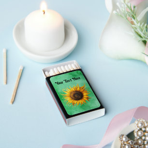 Fancy Big Yellow Sunflower Brown Center Green Matchboxes