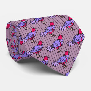 Fancy Birds on Pinstripe (Mauve, Violet, Cerise) Tie