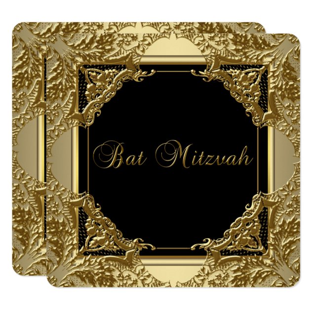 Fancy Black And Gold Bat Mitzvah Invitation