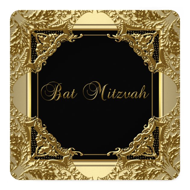 Fancy Black And Gold Bat Mitzvah Invitation