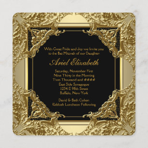 Fancy Black and Gold Bat Mitzvah Invitation