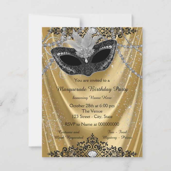 Fancy Black And Gold Masquerade Party Invitation