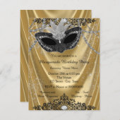 Fancy Black and Gold Masquerade Party Invitation (Front/Back)