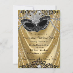 Fancy Black and Gold Masquerade Party Invitation | Zazzle