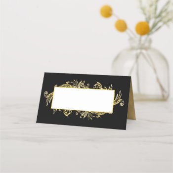 Fancy Black And Gold Wedding Folded Place Card by Myweddingday at Zazzle