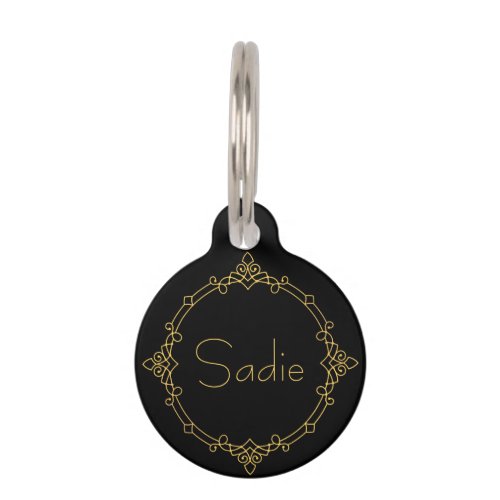 Fancy Black and Golden Yellow Pet Name Ornamental Pet ID Tag