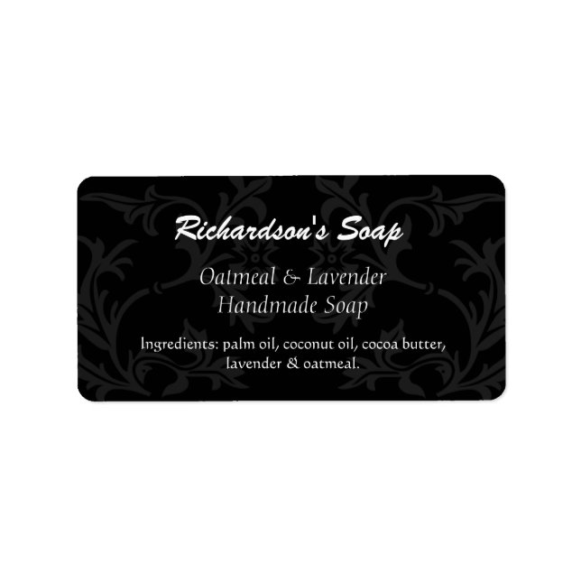 Fancy Black And Gray Damask Soap Labels (Front)
