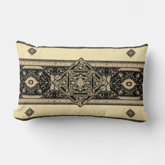 Fancy Black and Tan Throw Pillow (Front)