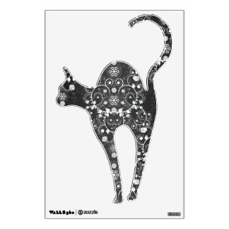 Fancy Black and White Damask Cat Wall Sticker