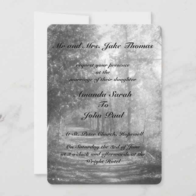 Fancy Black and White Nature Wedding Invitation (Front)