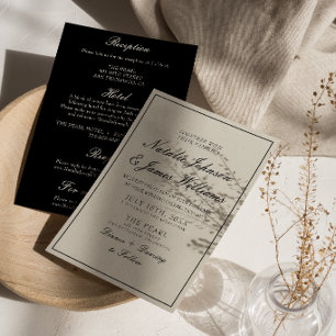 Fancy Black And White Old Money All In One Wedding Invitation