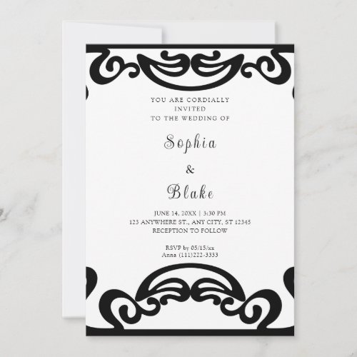 Fancy Black and White Scroll Art Deco Wedding Invitation