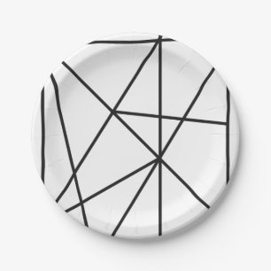 Fancy Black and White Simple Geometric Pattern Paper Plates