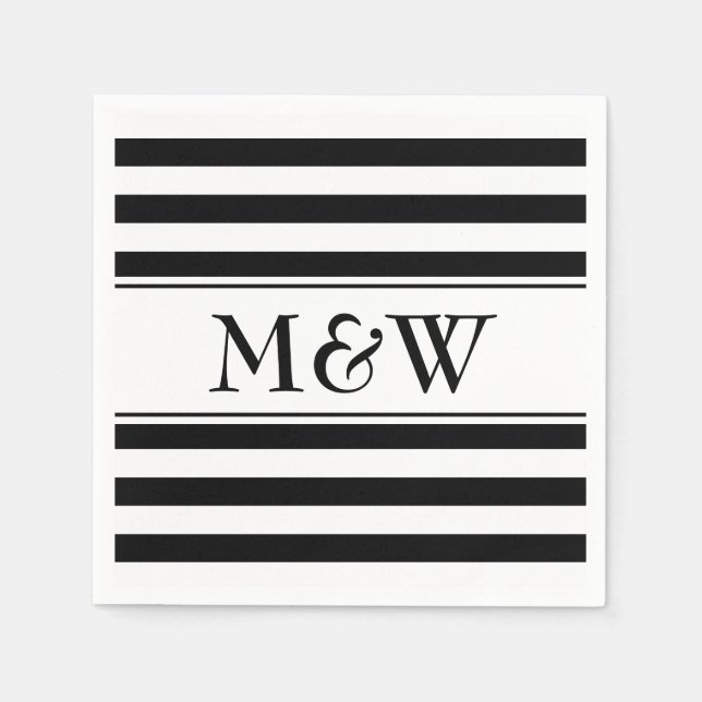 Fancy black and white striped napkins for wedding (Front)