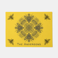 Fancy Black Bee Mandala Personalize Doormat
