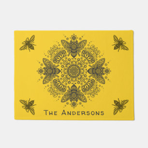 Fancy Black Bee Mandala Personalize Doormat