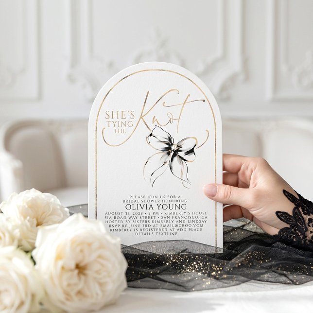 Fancy Black Bow She's Tying The Knot Bridal Shower Invitation (She's Tying The Knot Bridal Shower Invitation)