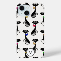 Fancy Black Cats Quirky Pattern Monogram