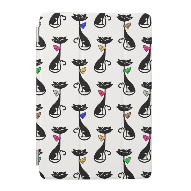 Fancy Black Cats Quirky Pattern Monogram iPad Mini Cover (Front)