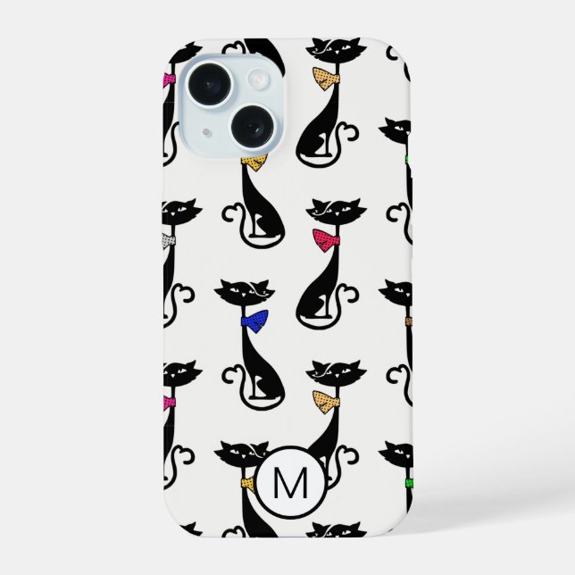 Fancy Black Cats Quirky Pattern Monogram Iphone Case (Back)