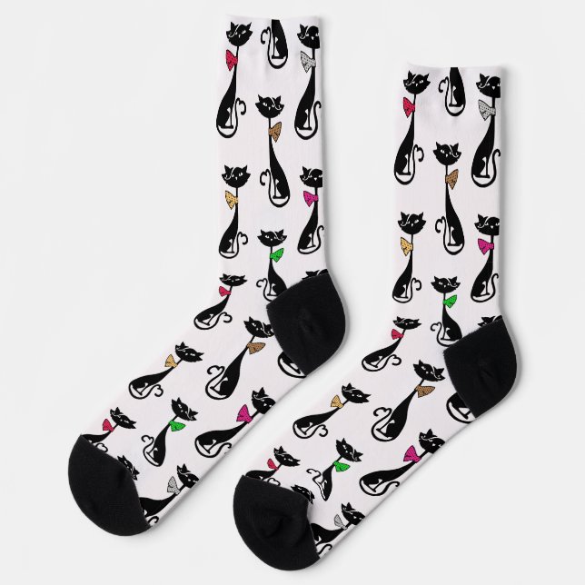 Fancy Black Cats Quirky Pattern Socks (Left)