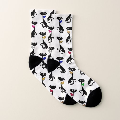 Fancy Black Cats Quirky Pattern Socks