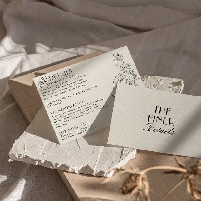 Fancy Black Cream Floral Boho Wedding Details Enclosure Card (Creator Uploaded)