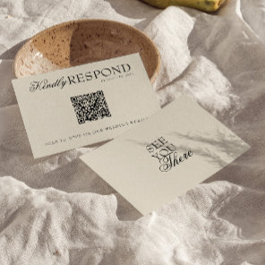 Fancy Black Cream Old Money Retro QR Code Wedding  RSVP Card