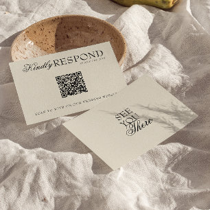 Fancy Black Cream Old Money Retro QR Code Wedding  RSVP Card