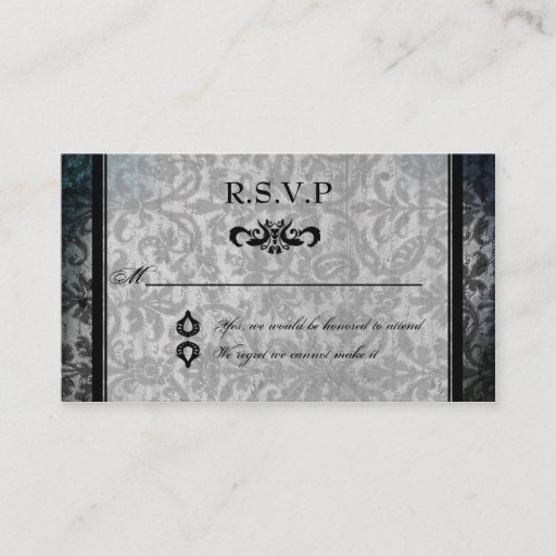 Customizable Fancy Black Damask Monogram Reception RSVP Card Business Card Template
