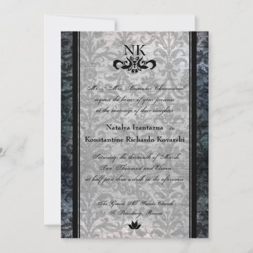 Fancy Black Damask Oval Goth Wedding Invite