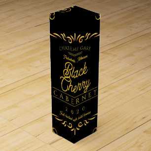 Fancy black faux gold homemade wine personalized box