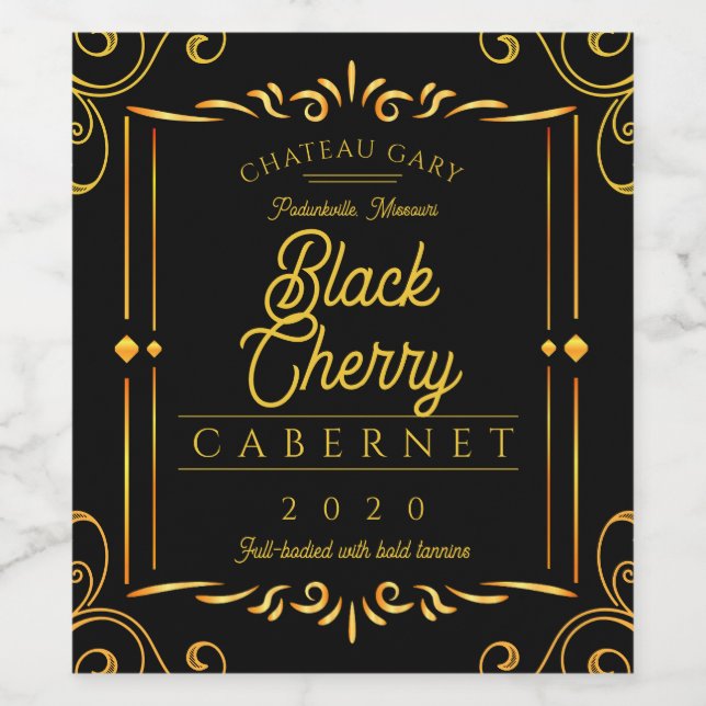 Fancy black faux gold homemade wine personalized wine label (Single Label)