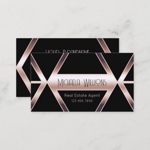 Fancy Black Geometric Shimmery Rose Gold Classy Business Card