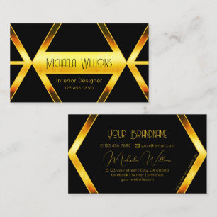 Fancy Black Geometric with Orange Shimmer Modern Business Card