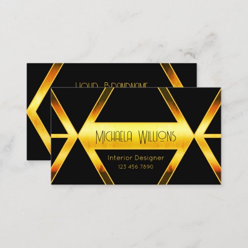 Fancy Black Geometric with Orange Shimmer Modern Business Card