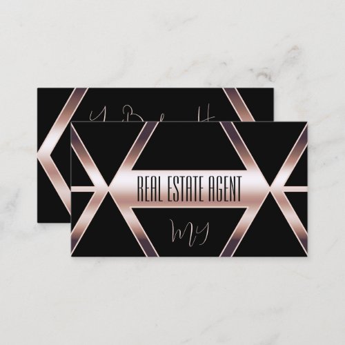 Fancy Black Geometric with Rose Gold and Monogram Business Card