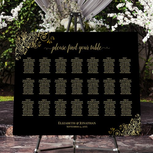 Fancy Black  Gold 21 Table Wedding Seating Chart Foam Board