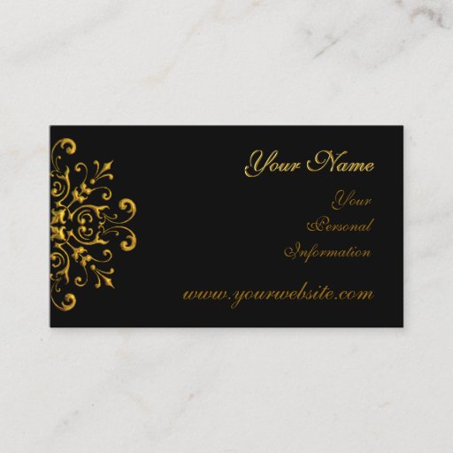 Customizable Fancy Black Gold Filigree Business Cards