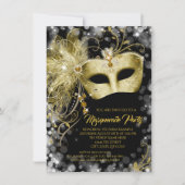 Fancy Black Gold Glitter Masquerade Party Invitation (Front)