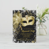 Fancy Black Gold Glitter Masquerade Party Invitation (Standing Front)