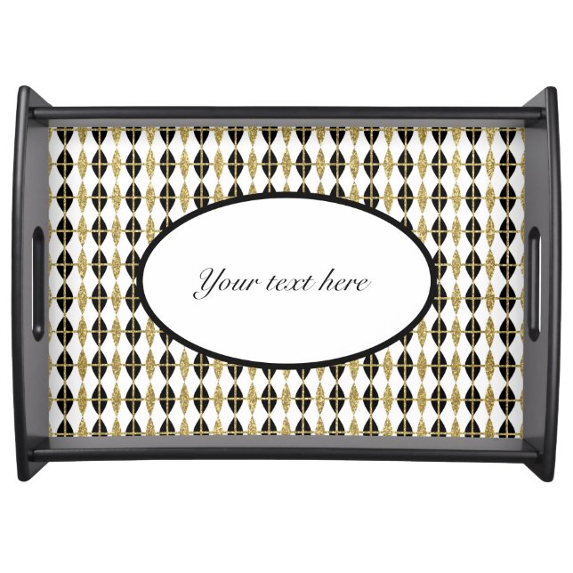 Fancy Black & Gold Harlequin Customizable Serving Tray (Front)