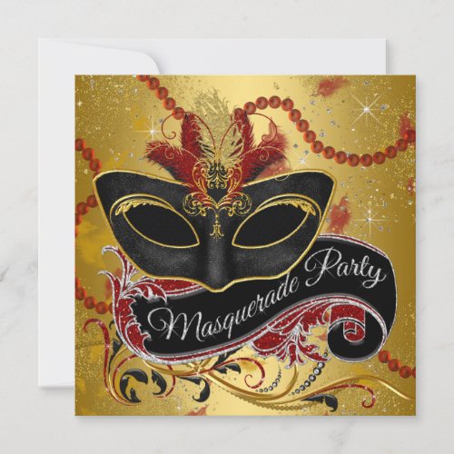 Fancy Black Gold Masquerade Party Invitation