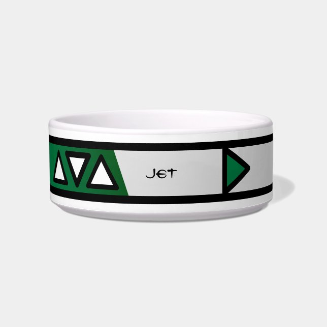 Fancy Black Green White Triangles Custom Dog Bowl (Front)