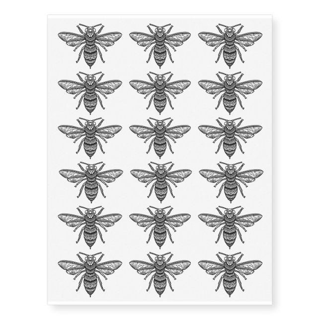 Fancy Black Honeybees Temporary Tattoos (Front)