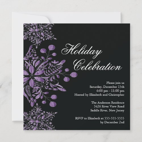 Fancy Black Jewel Snowflakes Holiday Party Invitation