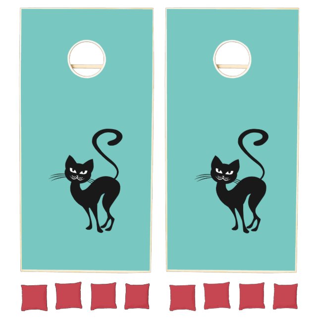 Fancy Black Kitty Cat Cornhole Set (Set)