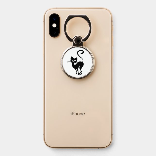 Fancy Black Kitty Cat Phone Ring Stand (On Phone)