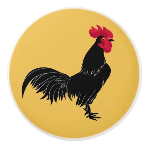 Fancy Black Rooster Ceramic Knob